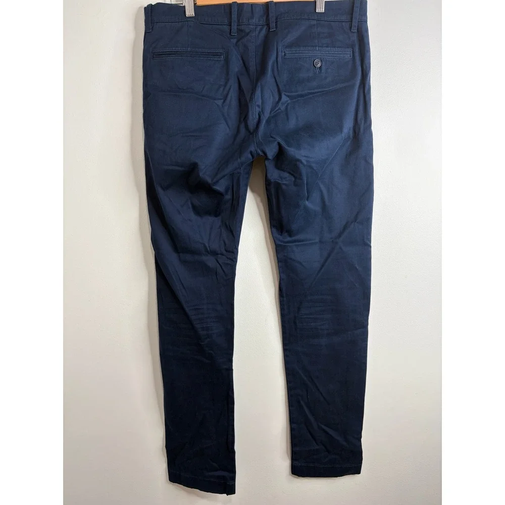 J Crew Re-Imagined Navy Blue Stretch Cotton Chino Pants Mens 35x33 Slim Straight